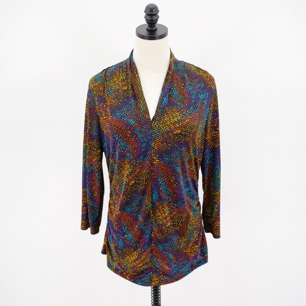 Rafaella Studio Petite PM V-Neck Back Mock Neck Blouse Top 3/4 Sleeve Polyester